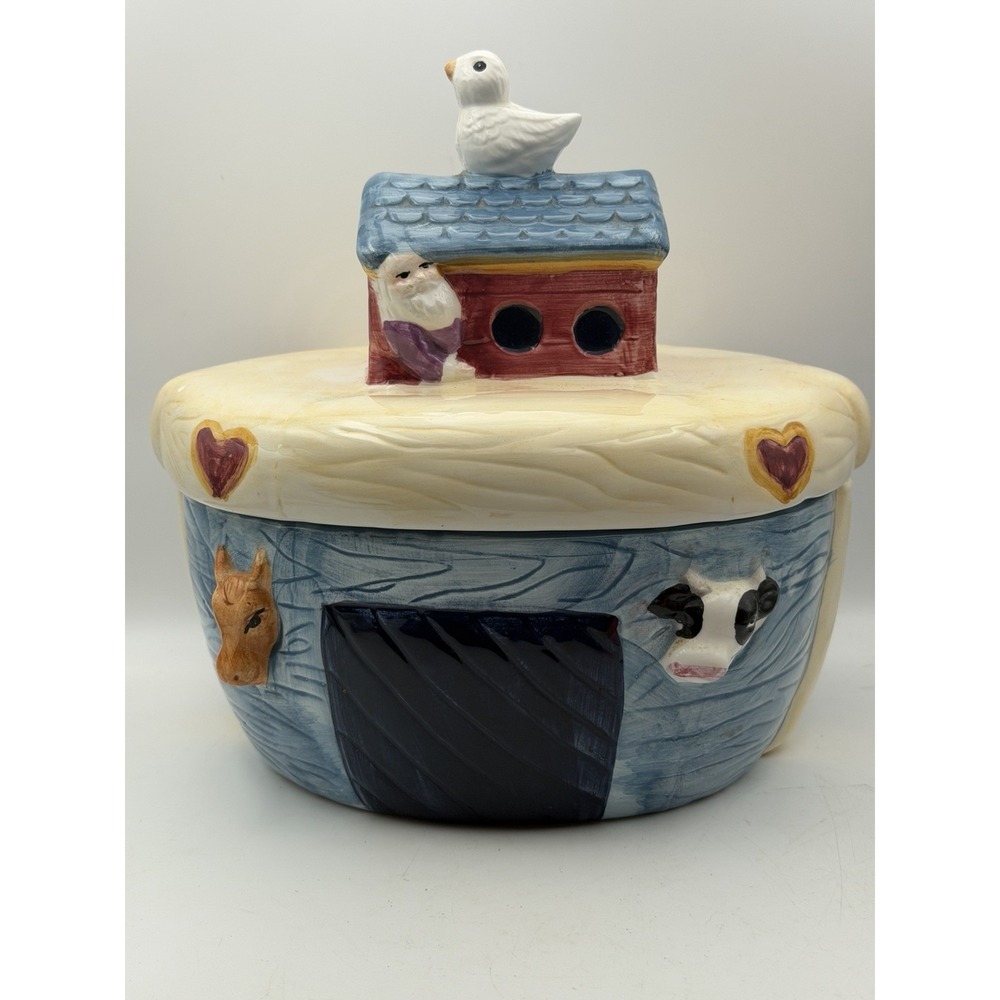 Vintage Noah's Ark Ceramic Cookie Jar Canister Animal Farmhouse Kitchen Decor‎